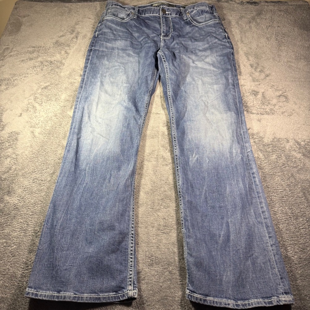 BKE Tyler Mens Straight Leg Jeans 34L Medium Wash Contrast Stitch Denim